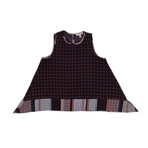 Monteau Blue Red Geo Print Sleeveless Handkerchief Blouse Size Small Women's